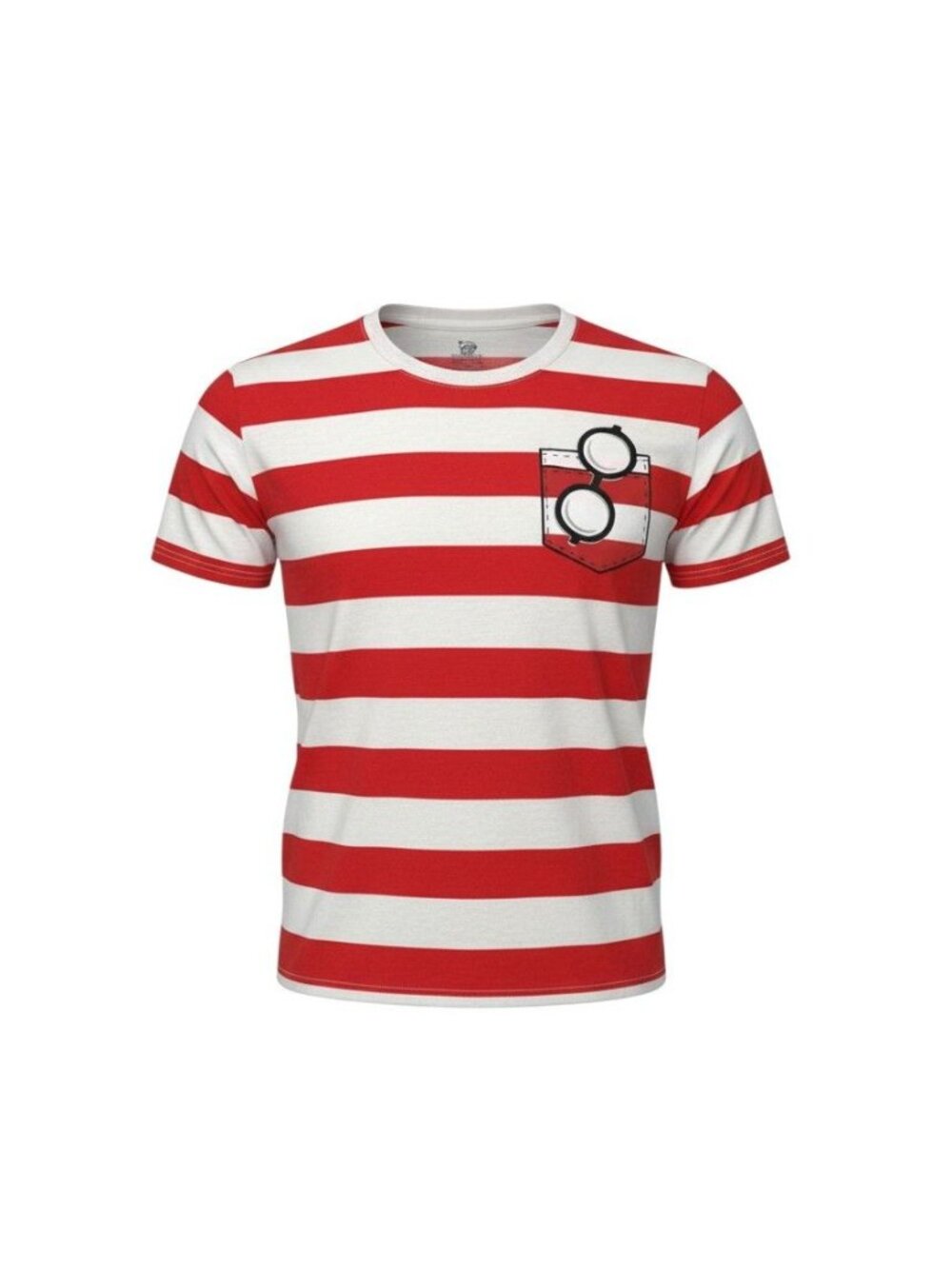 Where's Waldo Red & White Striped T-Shirt With Glasses Pocket Graphic L